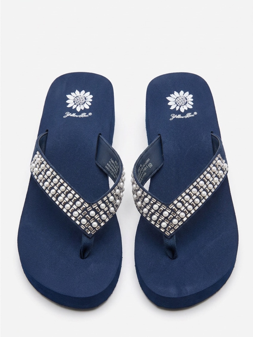 Yellow Box Navy Jeweled Thong Sandals
